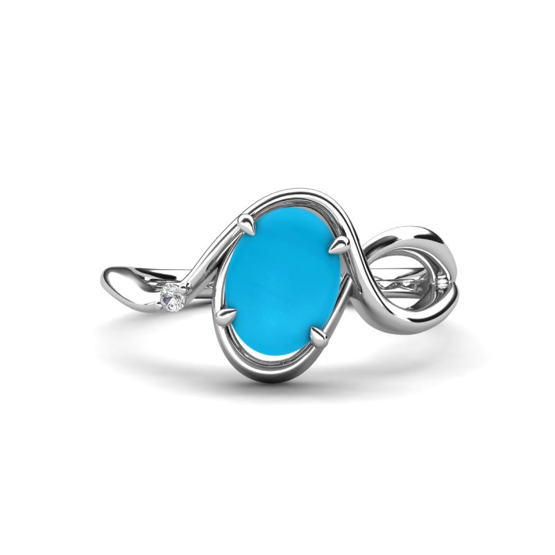 Lioren 1.07 ctw Oval Shape Turquoise accented Round Lab Grown Diamond Split Shank Women Wave Solitaire Plus Engagement Ring 