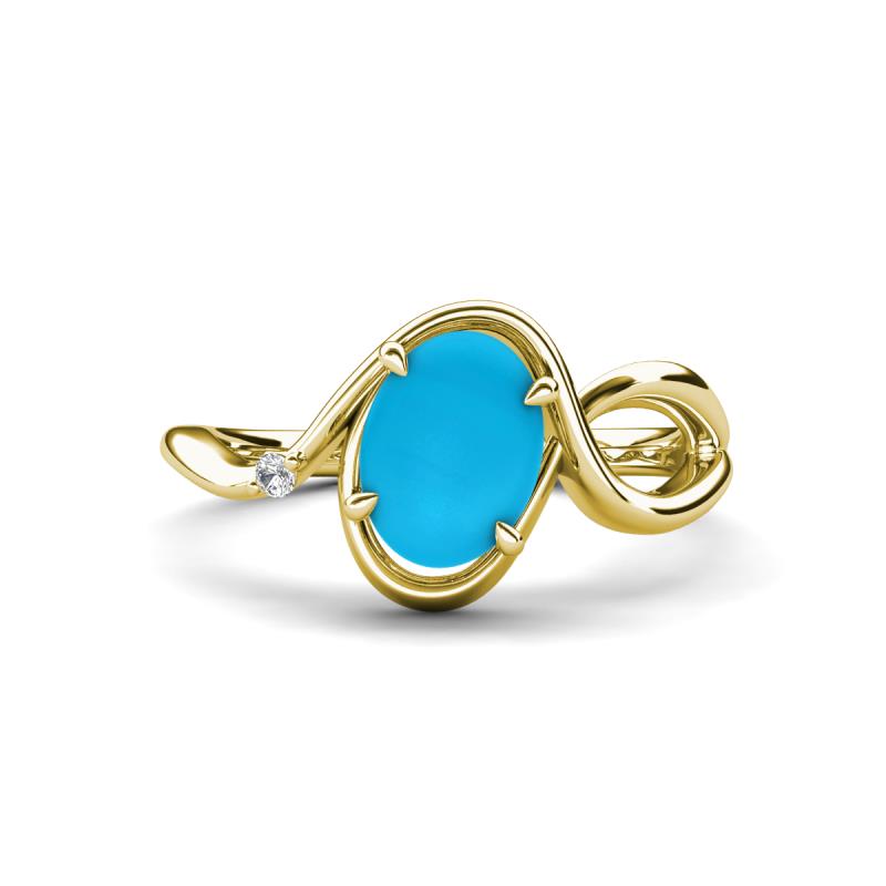 Lioren 1.07 ctw Oval Shape Turquoise accented Round Lab Grown Diamond Split Shank Women Wave Solitaire Plus Engagement Ring 