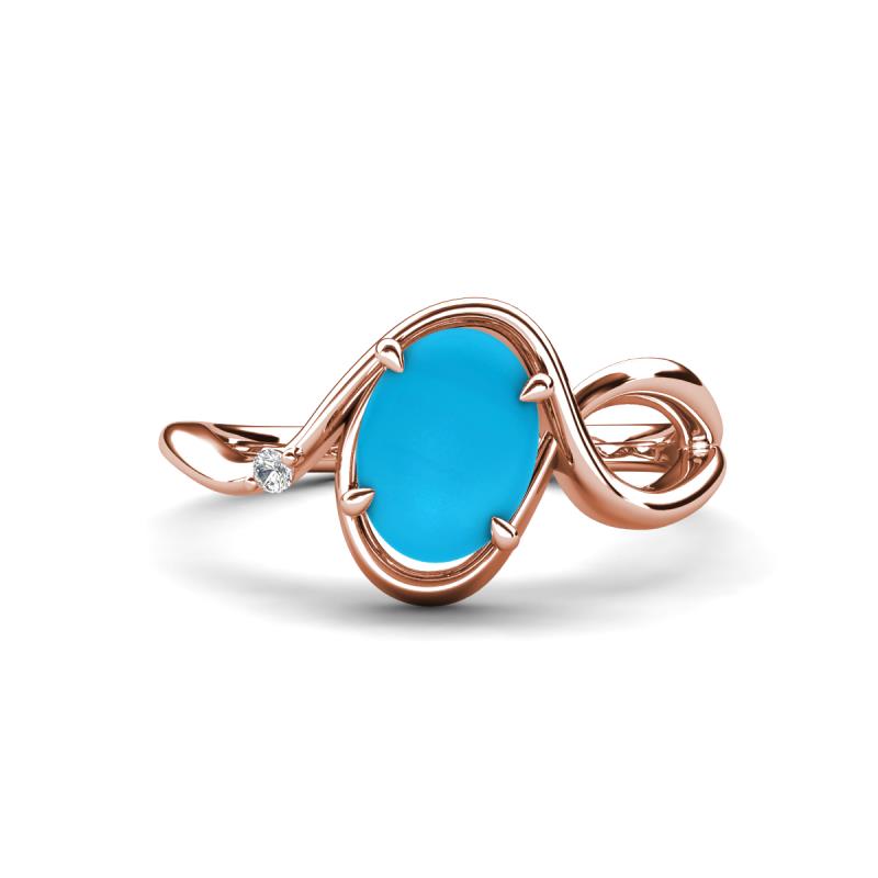 Lioren 1.07 ctw Oval Shape Turquoise accented Round Lab Grown Diamond Split Shank Women Wave Solitaire Plus Engagement Ring 