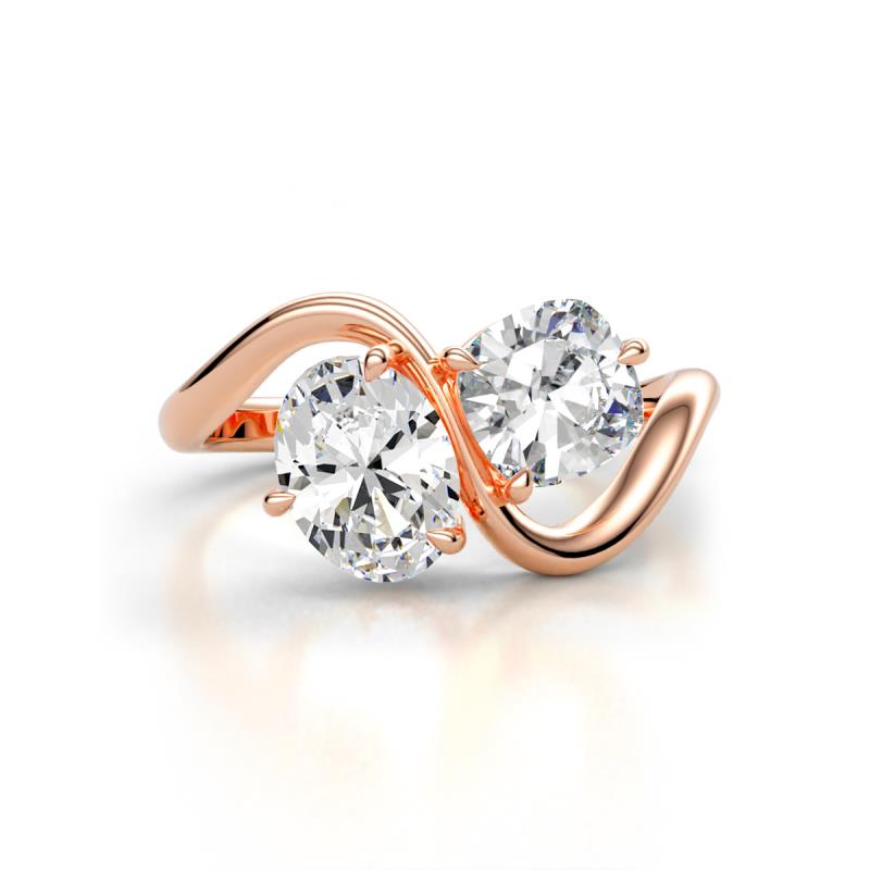 Velona 2.45 ctw IGI Certified Oval Shape Lab Grown Diamond (8.5 x 6 mm) and IGI Certified Cushion Shape Lab Grown Diamond (6 mm) Women Toi Et Moi Wave Engagement Ring 