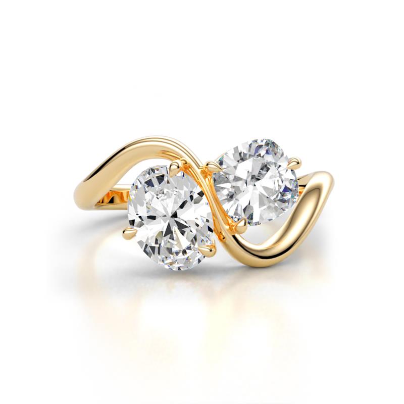 Velona 2.45 ctw IGI Certified Oval Shape Lab Grown Diamond (8.5 x 6 mm) and IGI Certified Cushion Shape Lab Grown Diamond (6 mm) Women Toi Et Moi Wave Engagement Ring 