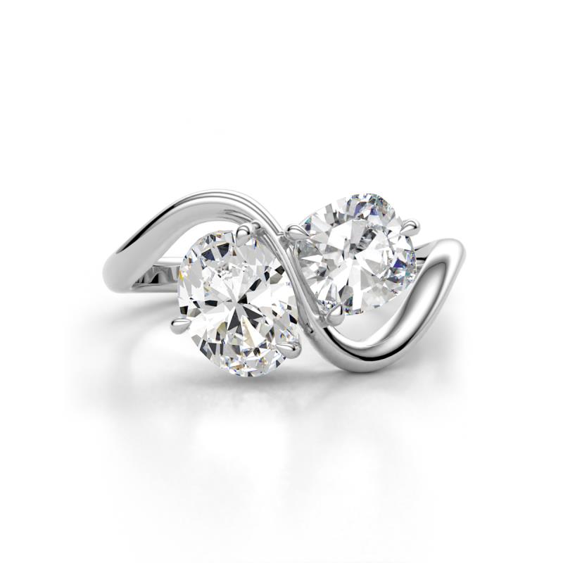 Velona 2.45 ctw IGI Certified Oval Shape Lab Grown Diamond (8.5 x 6 mm) and IGI Certified Cushion Shape Lab Grown Diamond (6 mm) Women Toi Et Moi Wave Engagement Ring 