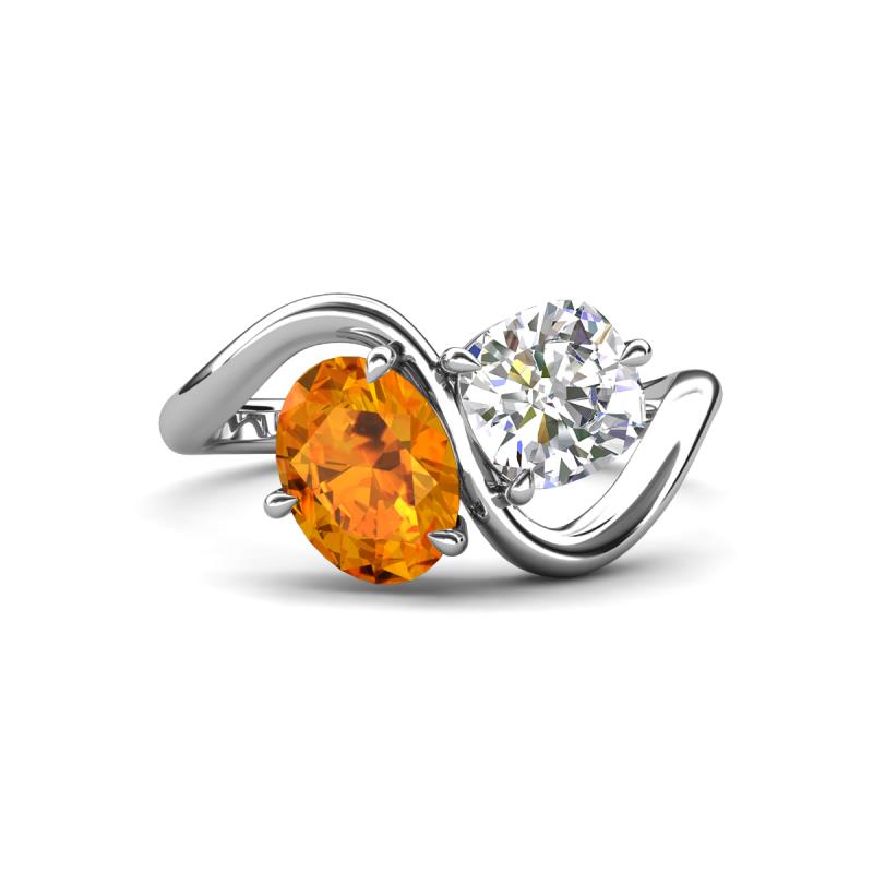 Velona 2.45 ctw Oval Shape Citrine (8 x 6 mm) and IGI Certified Cushion Shape Lab Grown Diamond (6 mm) Women Toi Et Moi Wave Engagement Ring 