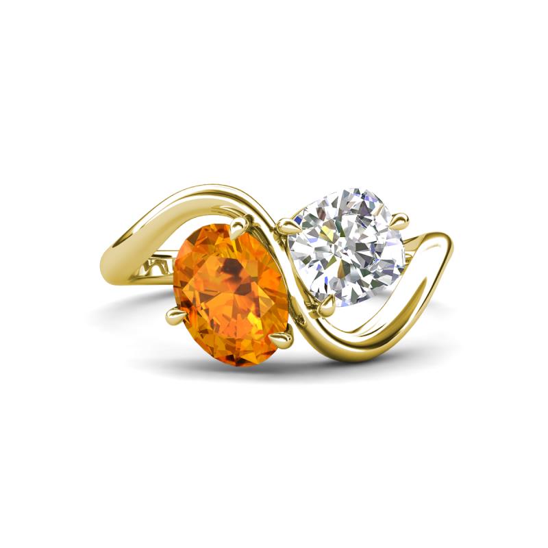 Velona 2.45 ctw Oval Shape Citrine (8 x 6 mm) and IGI Certified Cushion Shape Lab Grown Diamond (6 mm) Women Toi Et Moi Wave Engagement Ring 