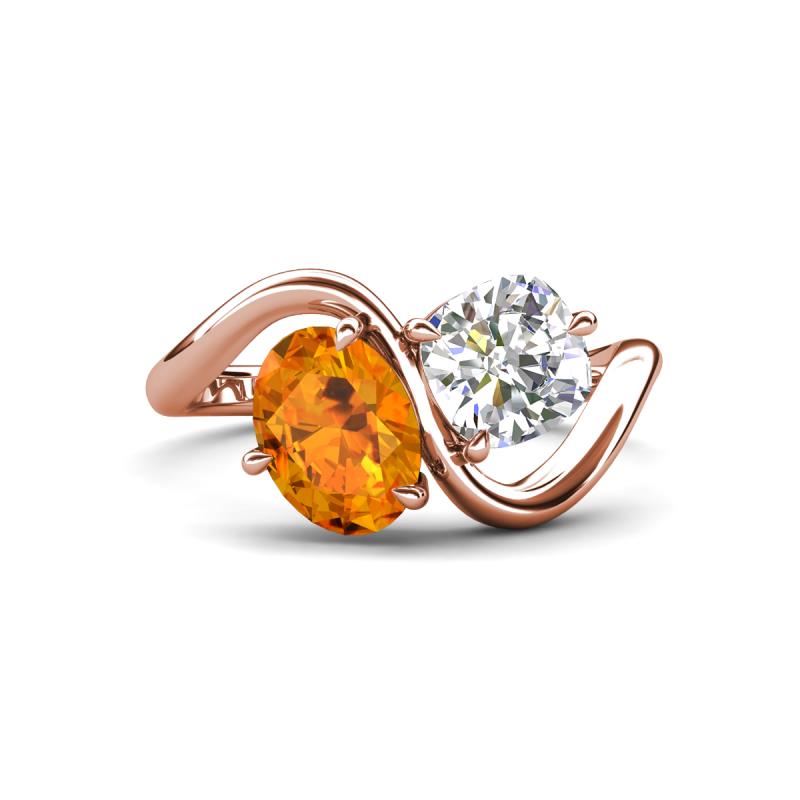 Velona 2.45 ctw Oval Shape Citrine (8 x 6 mm) and IGI Certified Cushion Shape Lab Grown Diamond (6 mm) Women Toi Et Moi Wave Engagement Ring 