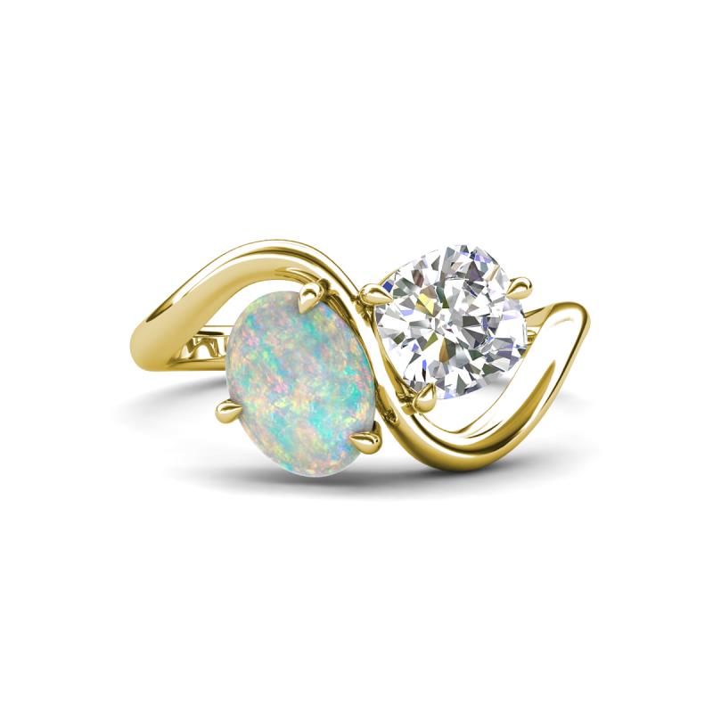 Velona 2.02 ctw Oval Shape Opal (8 x 6 mm) and IGI Certified Cushion Shape Lab Grown Diamond (6 mm) Women Toi Et Moi Wave Engagement Ring 