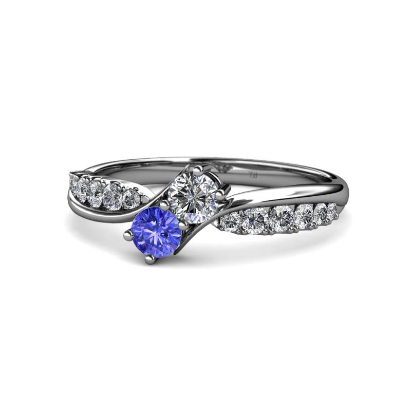 Nicia 0.78 ctw Lab Grown Diamond & Tanzanite accented Side Lab Grown Diamond Women Two Stone Bypass Engagement Ring 