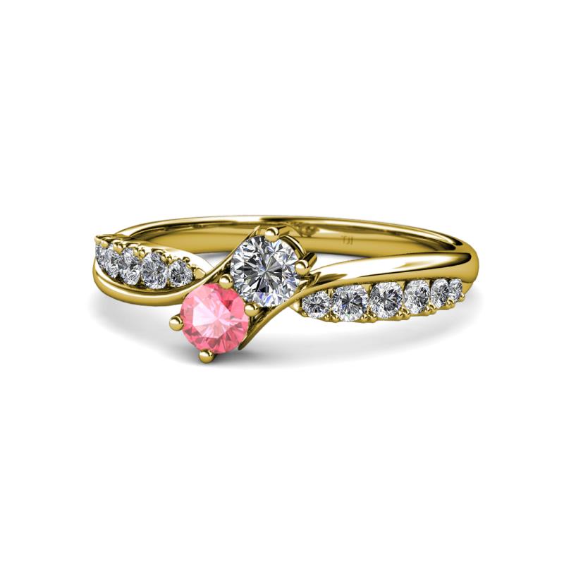 Nicia 0.75 ctw Lab Grown Diamond & Pink Tourmaline accented Side Lab Grown Diamond Women Two Stone Bypass Engagement Ring 