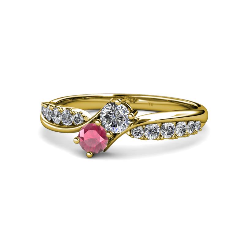 Nicia 0.87 ctw Lab Grown Diamond & Rhodolite Garnet accented Side Lab Grown Diamond Women Two Stone Bypass Engagement Ring 