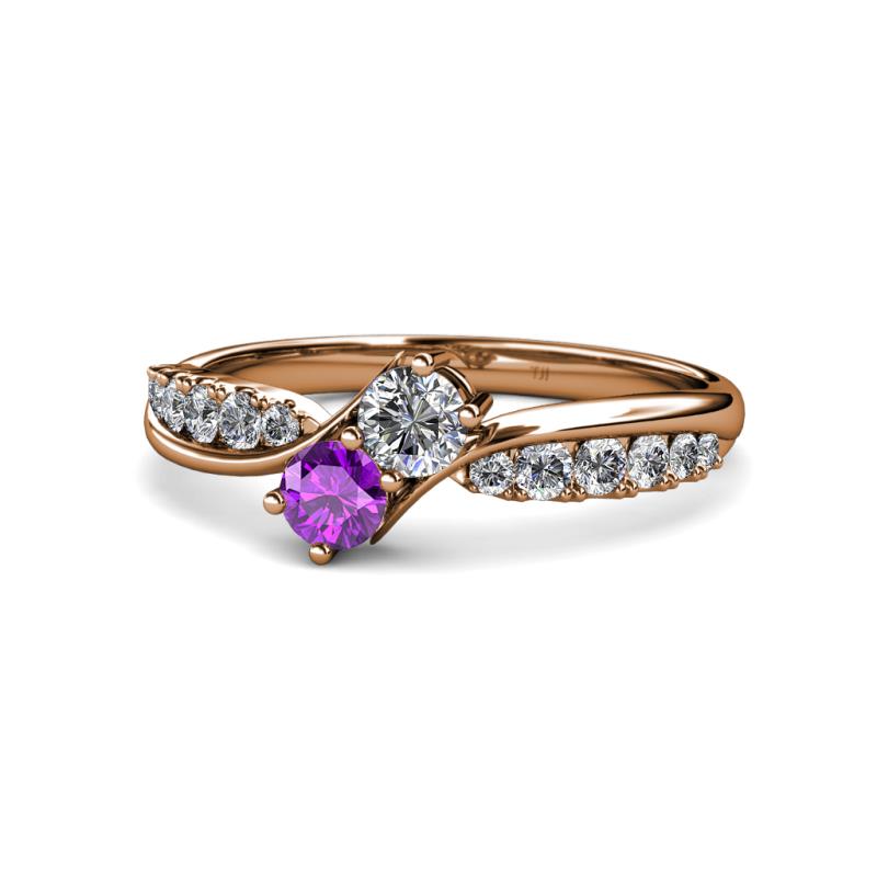 Nicia 0.75 ctw Lab Grown Diamond & Amethyst accented Side Lab Grown Diamond Women Two Stone Bypass Engagement Ring 