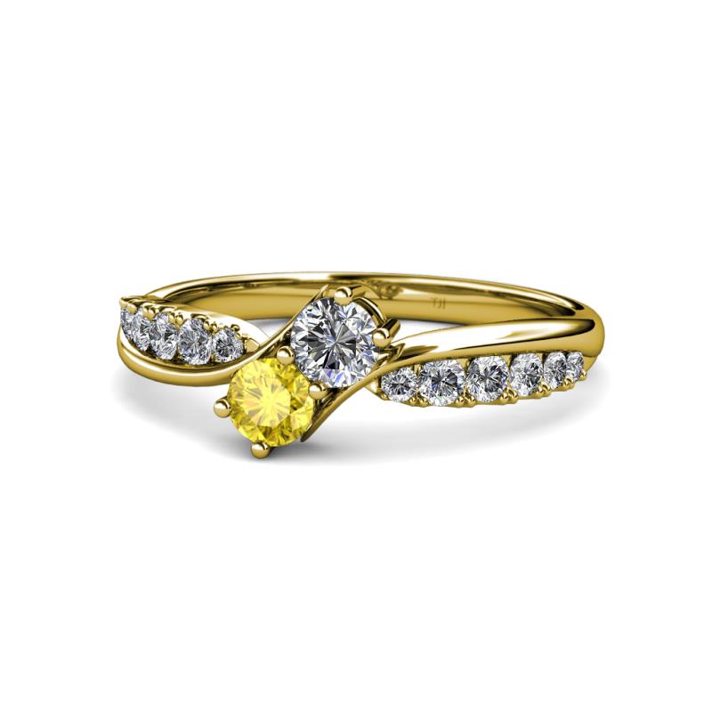 Nicia 0.85 ctw Lab Grown Diamond & Yellow Sapphire accented Side Lab Grown Diamond Women Two Stone Bypass Engagement Ring 