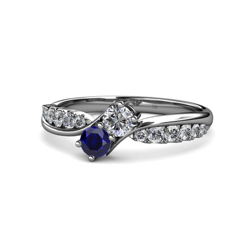 Nicia 0.85 ctw Lab Grown Diamond & Blue Sapphire accented Side Lab Grown Diamond Women Two Stone Bypass Engagement Ring 