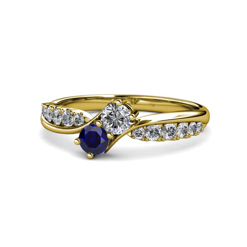 Nicia 0.85 ctw Lab Grown Diamond & Blue Sapphire accented Side Lab Grown Diamond Women Two Stone Bypass Engagement Ring 