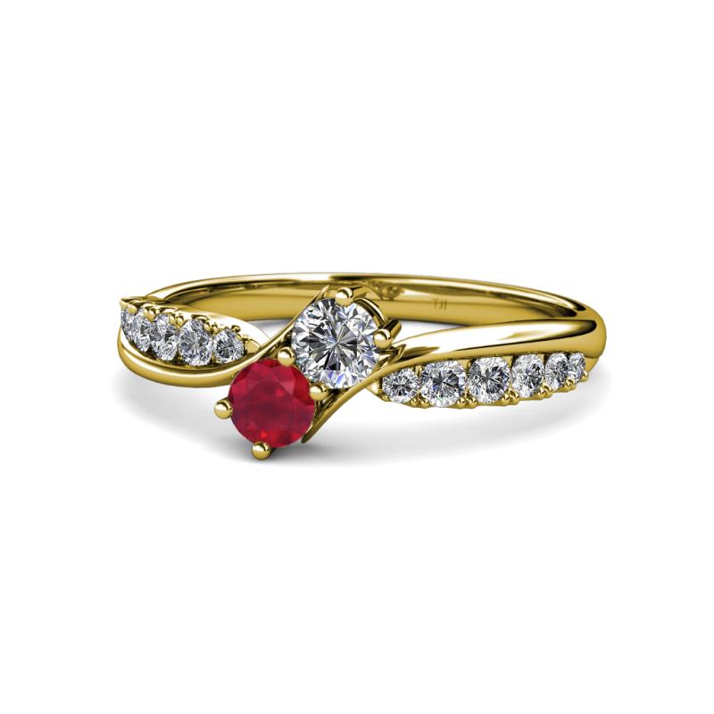 Nicia 0.82 ctw Lab Grown Diamond & Ruby accented Side Lab Grown Diamond Women Two Stone Bypass Engagement Ring 
