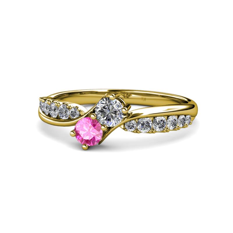 Nicia 0.85 ctw Lab Grown Diamond & Pink Sapphire accented Side Lab Grown Diamond Women Two Stone Bypass Engagement Ring 