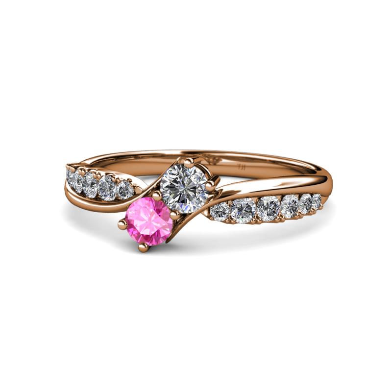 Nicia 0.85 ctw Lab Grown Diamond & Pink Sapphire accented Side Lab Grown Diamond Women Two Stone Bypass Engagement Ring 
