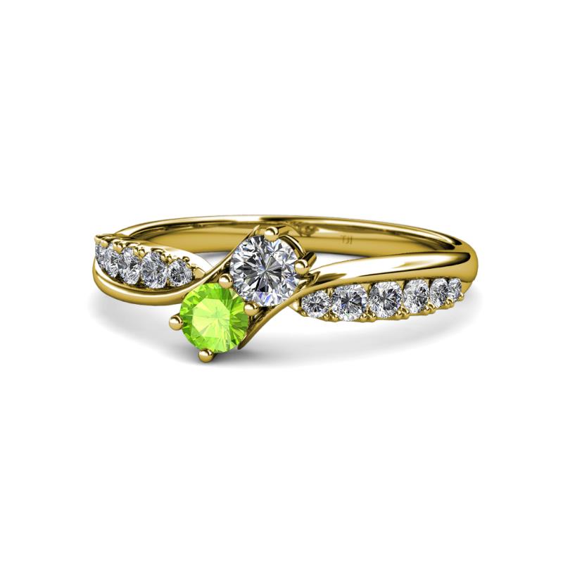 Nicia 0.87 ctw Lab Grown Diamond & Peridot accented Side Lab Grown Diamond Women Two Stone Bypass Engagement Ring 