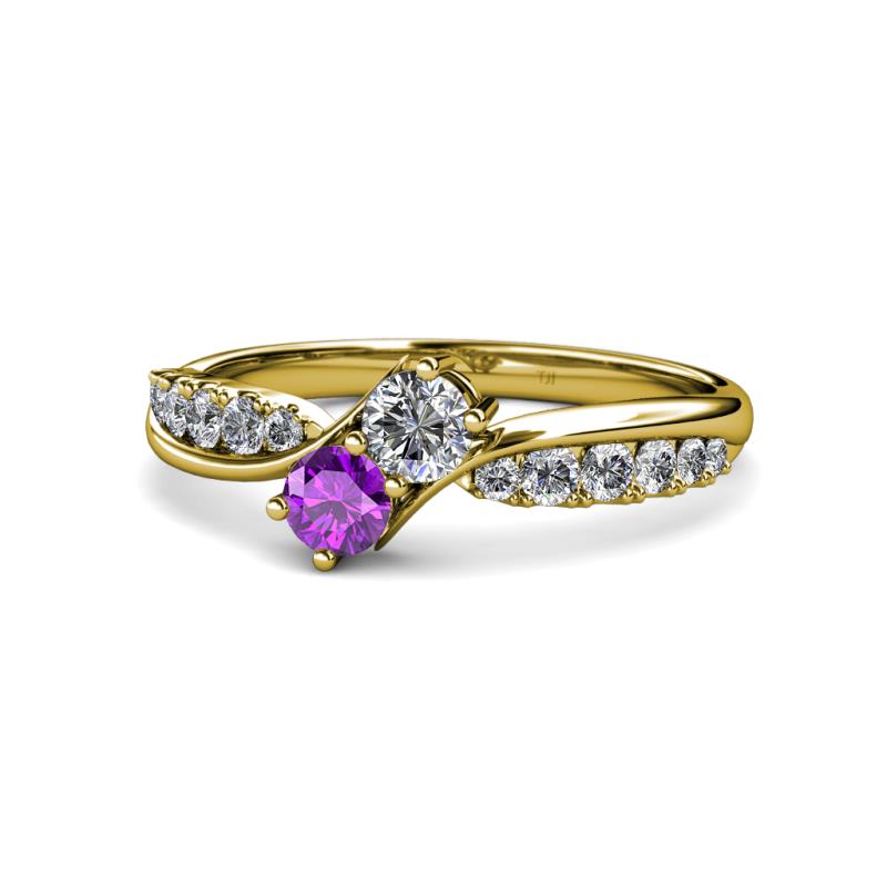 Nicia 0.75 ctw Lab Grown Diamond & Amethyst accented Side Lab Grown Diamond Women Two Stone Bypass Engagement Ring 