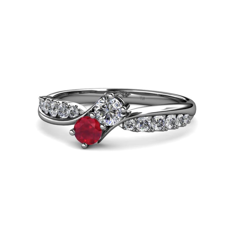 Nicia 0.82 ctw Lab Grown Diamond & Ruby accented Side Lab Grown Diamond Women Two Stone Bypass Engagement Ring 