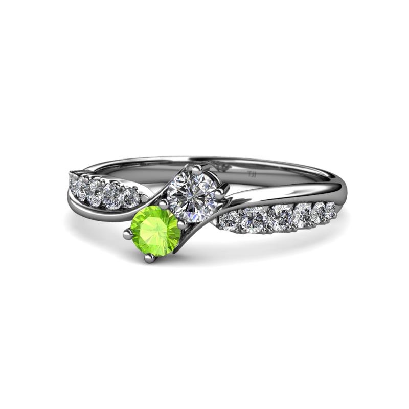 Nicia 0.87 ctw Lab Grown Diamond & Peridot accented Side Lab Grown Diamond Women Two Stone Bypass Engagement Ring 