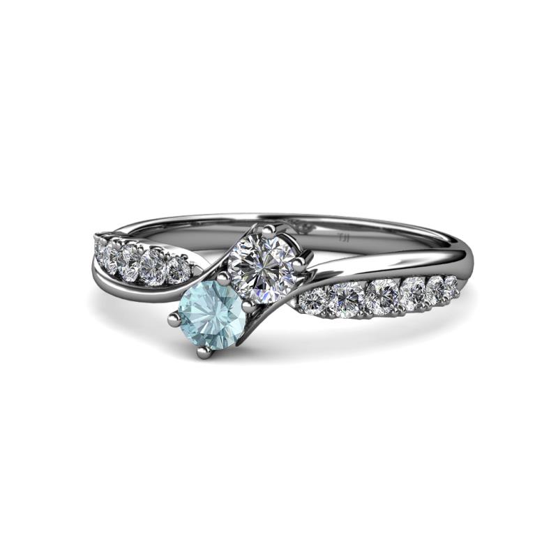 Nicia 0.75 ctw Lab Grown Diamond & Aquamarine accented Side Lab Grown Diamond Women Two Stone Bypass Engagement Ring 