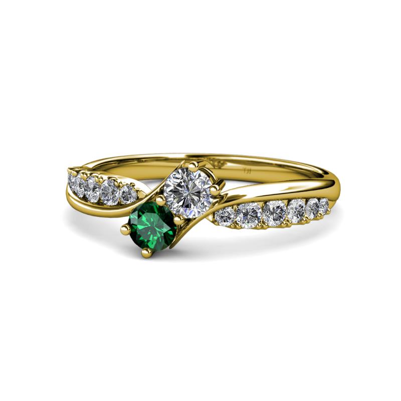 Nicia 0.75 ctw Lab Grown Diamond & Emerald accented Side Lab Grown Diamond Women Two Stone Bypass Engagement Ring 