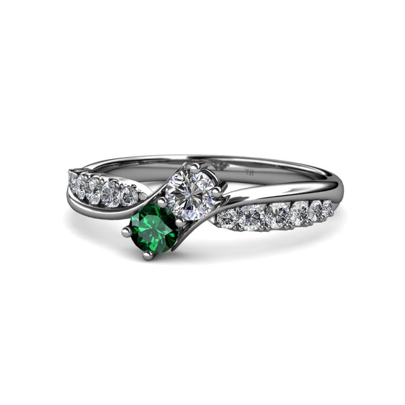 Nicia 0.75 ctw Lab Grown Diamond & Emerald accented Side Lab Grown Diamond Women Two Stone Bypass Engagement Ring 