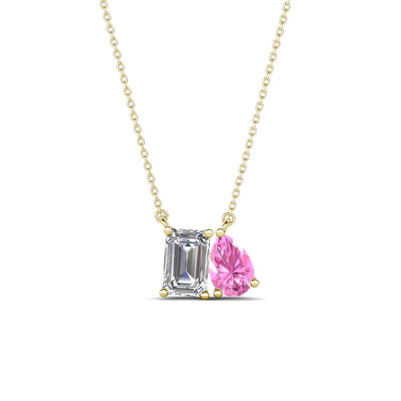 Arika 1.15 ctw Emerald Shape Lab Grown Diamond with Pear Shape Created Pink Sapphire Toi Et Moi Women Pendant Necklace 