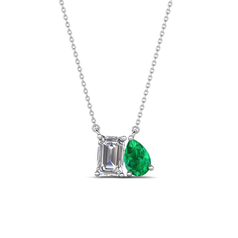 Arika 1.03 ctw Emerald Shape Lab Grown Diamond with Pear Shape Created Emerald Toi Et Moi Women Pendant Necklace 