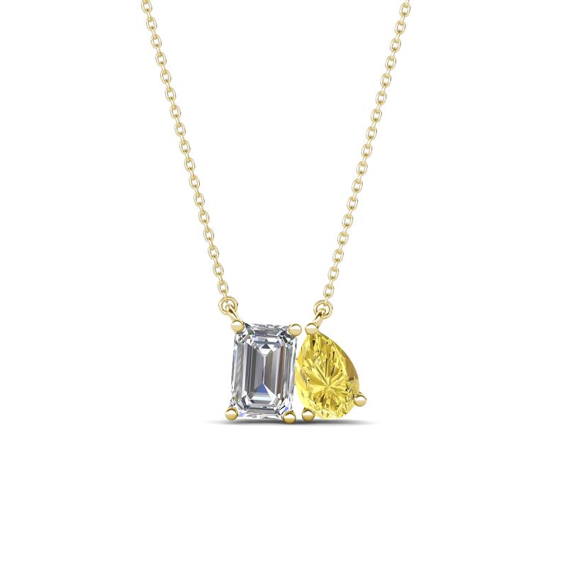 Arika 1.15 ctw Emerald Shape Lab Grown Diamond with Pear Shape Created Yellow Sapphire Toi Et Moi Women Pendant Necklace 
