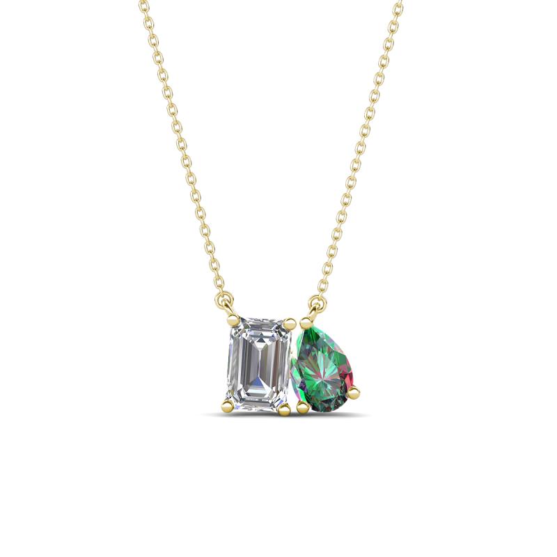 Arika 1.19 ctw Emerald Shape Lab Grown Diamond with Pear Shape Created Alexandrite Toi Et Moi Women Pendant Necklace 