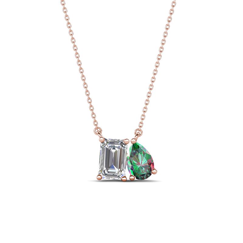 Arika 1.19 ctw Emerald Shape Lab Grown Diamond with Pear Shape Created Alexandrite Toi Et Moi Women Pendant Necklace 