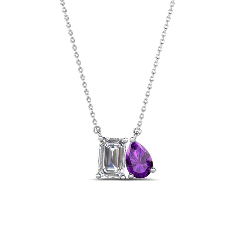 Arika 1.10 ctw Emerald Shape Lab Grown Diamond with Pear Shape Amethyst Toi Et Moi Women Pendant Necklace 
