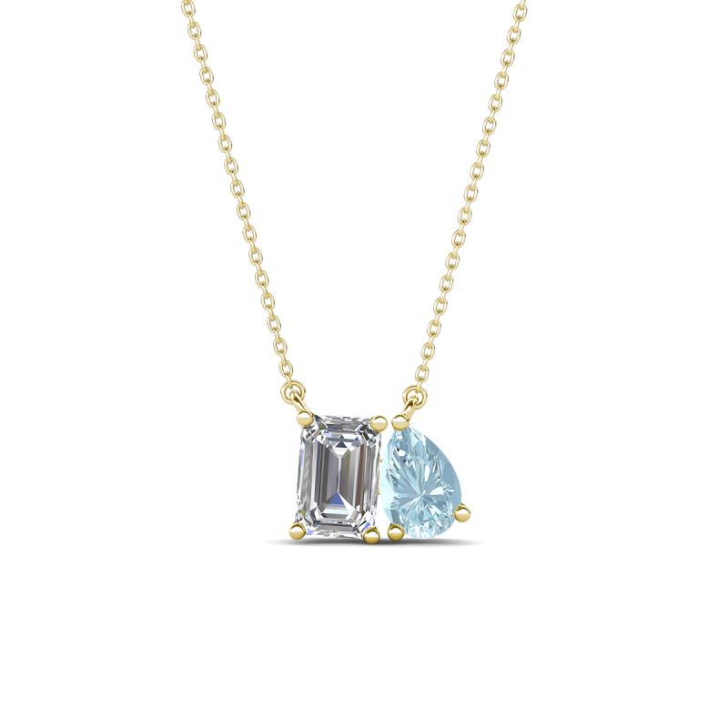 Arika 1.05 ctw Emerald Shape Lab Grown Diamond with Pear Shape Aquamarine Toi Et Moi Women Pendant Necklace 