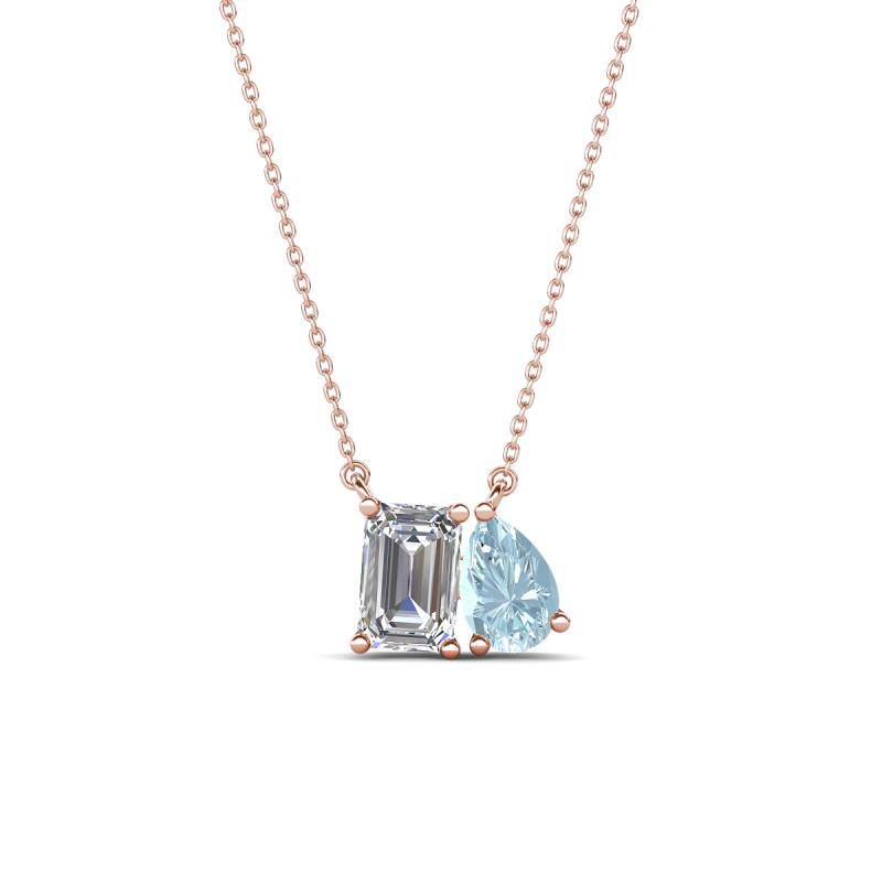 Arika 1.05 ctw Emerald Shape Lab Grown Diamond with Pear Shape Aquamarine Toi Et Moi Women Pendant Necklace 