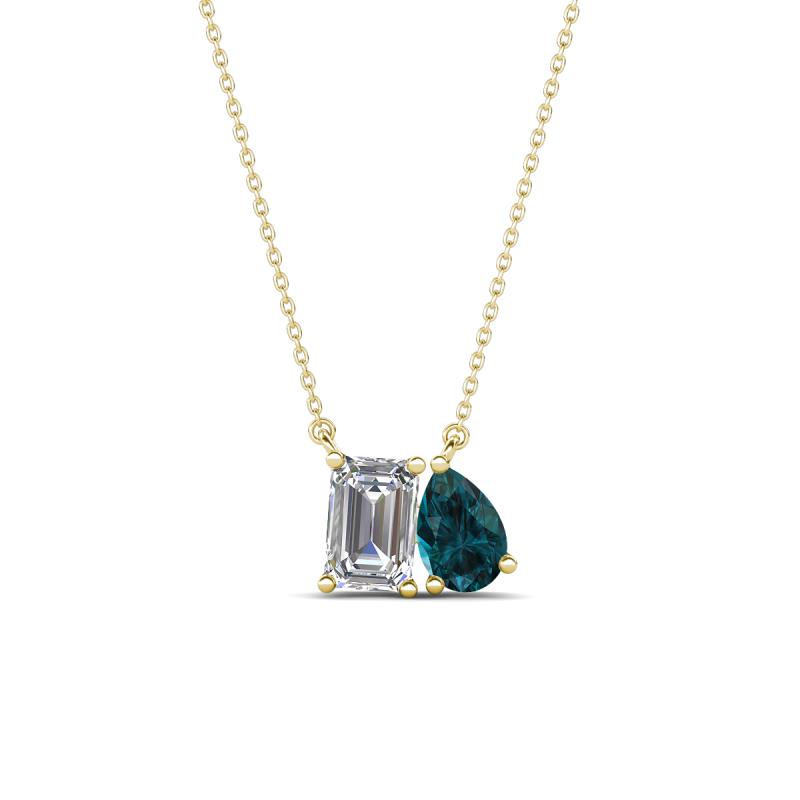 Arika 1.20 ctw Emerald Shape Lab Grown Diamond with Pear Shape London Blue Topaz Toi Et Moi Women Pendant Necklace 