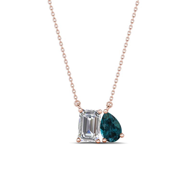 Arika 1.20 ctw Emerald Shape Lab Grown Diamond with Pear Shape London Blue Topaz Toi Et Moi Women Pendant Necklace 