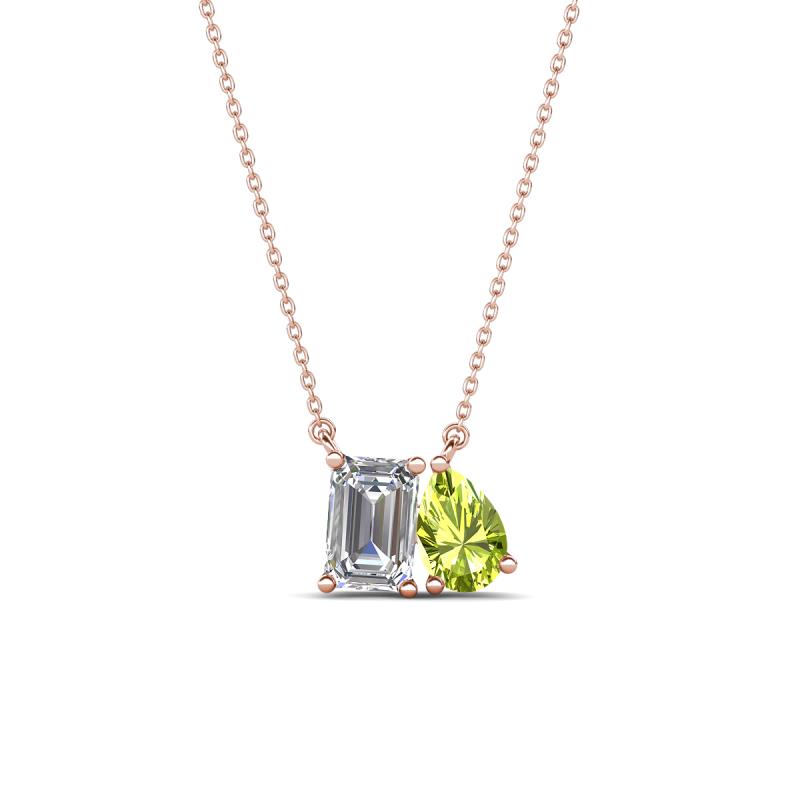 Arika 1.20 ctw Emerald Shape Lab Grown Diamond with Pear Shape Peridot Toi Et Moi Women Pendant Necklace 