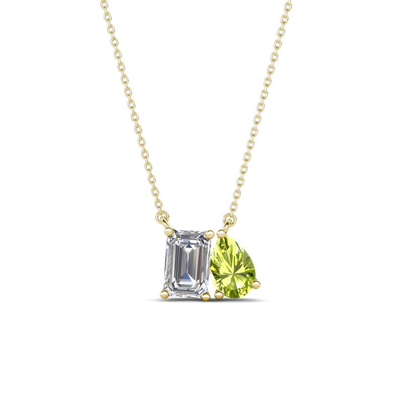 Arika 1.20 ctw Emerald Shape Lab Grown Diamond with Pear Shape Peridot Toi Et Moi Women Pendant Necklace 