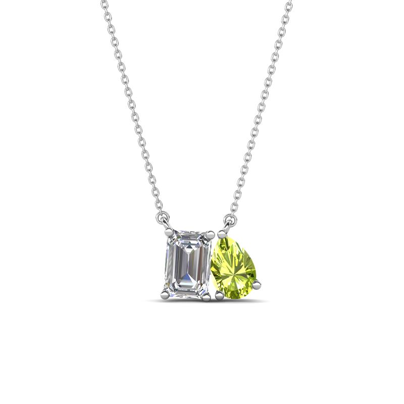 Arika 1.20 ctw Emerald Shape Lab Grown Diamond with Pear Shape Peridot Toi Et Moi Women Pendant Necklace 