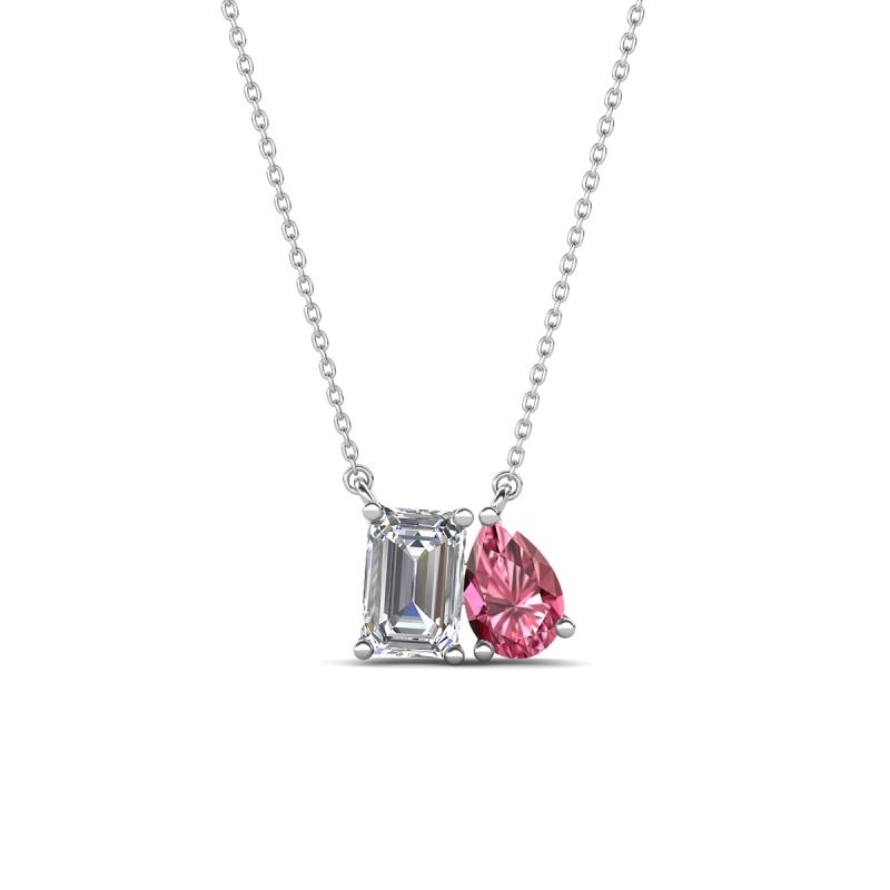 Arika 1.15 ctw Emerald Shape Lab Grown Diamond with Pear Shape Pink Tourmaline Toi Et Moi Women Pendant Necklace 