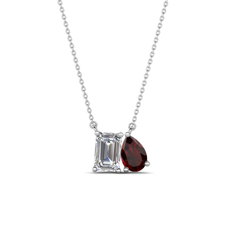 Arika 1.25 ctw Emerald Shape Lab Grown Diamond with Pear Shape Red Garnet Toi Et Moi Women Pendant Necklace 