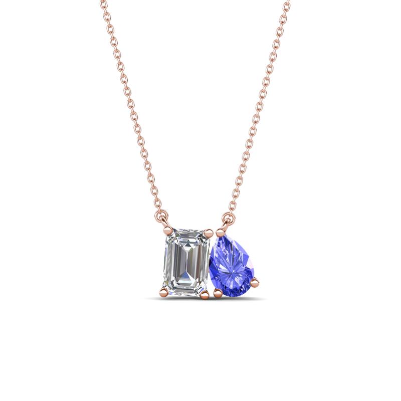 Arika 1.15 ctw Emerald Shape Lab Grown Diamond with Pear Shape Tanzanite Toi Et Moi Women Pendant Necklace 