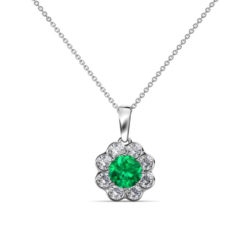 Urania 0.80 ctw Emerald (5.00 mm) and Lab Grown Diamond Floral Halo Pendant 