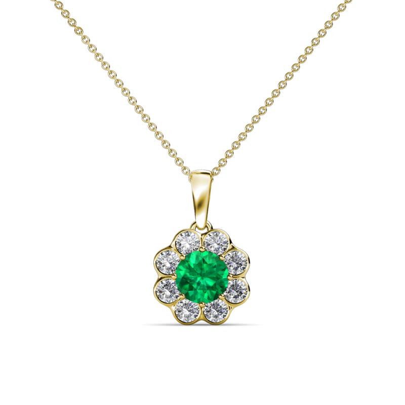 Urania 0.80 ctw Emerald (5.00 mm) and Lab Grown Diamond Floral Halo Pendant 