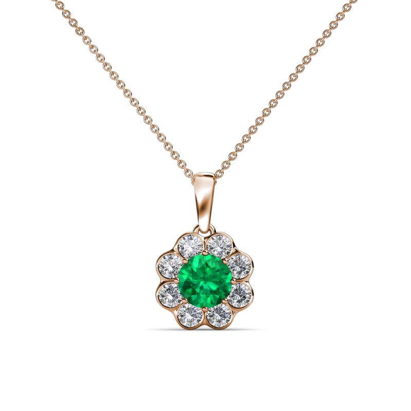 Urania 0.80 ctw Emerald (5.00 mm) and Lab Grown Diamond Floral Halo Pendant 