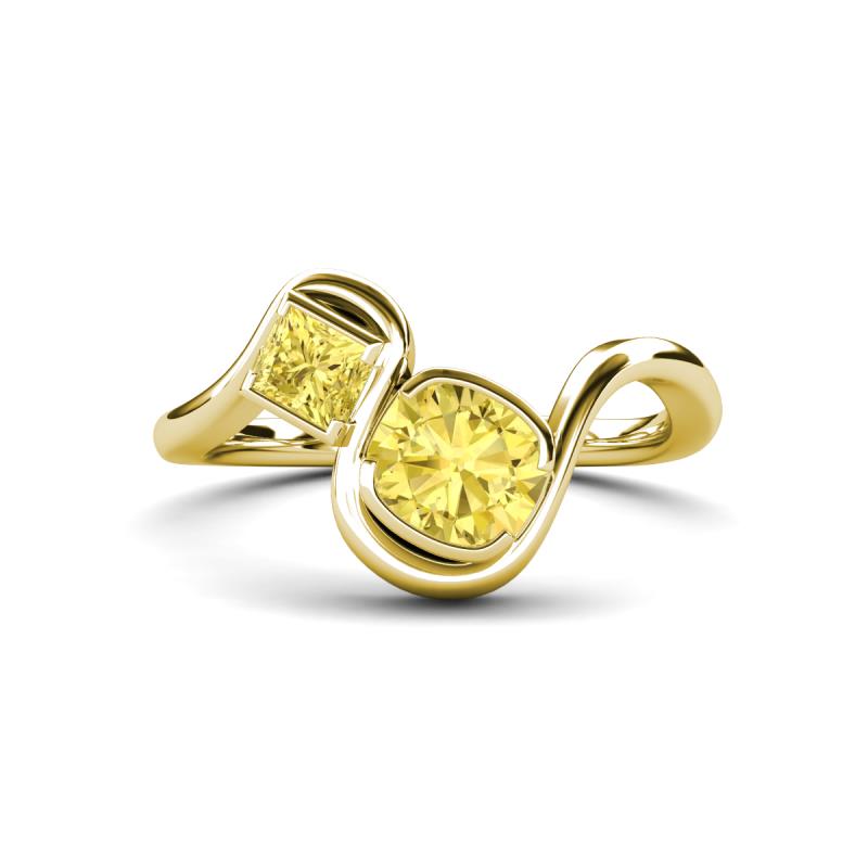 Nerida 1.73 ctw Cushion Shape (6.00 mm) and Princess Shape Created Yellow Sapphire Women Toi Et Moi Wave Engagement Ring 