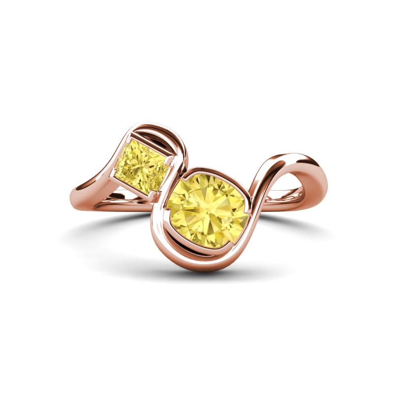 Nerida 1.73 ctw Cushion Shape (6.00 mm) and Princess Shape Created Yellow Sapphire Women Toi Et Moi Wave Engagement Ring 