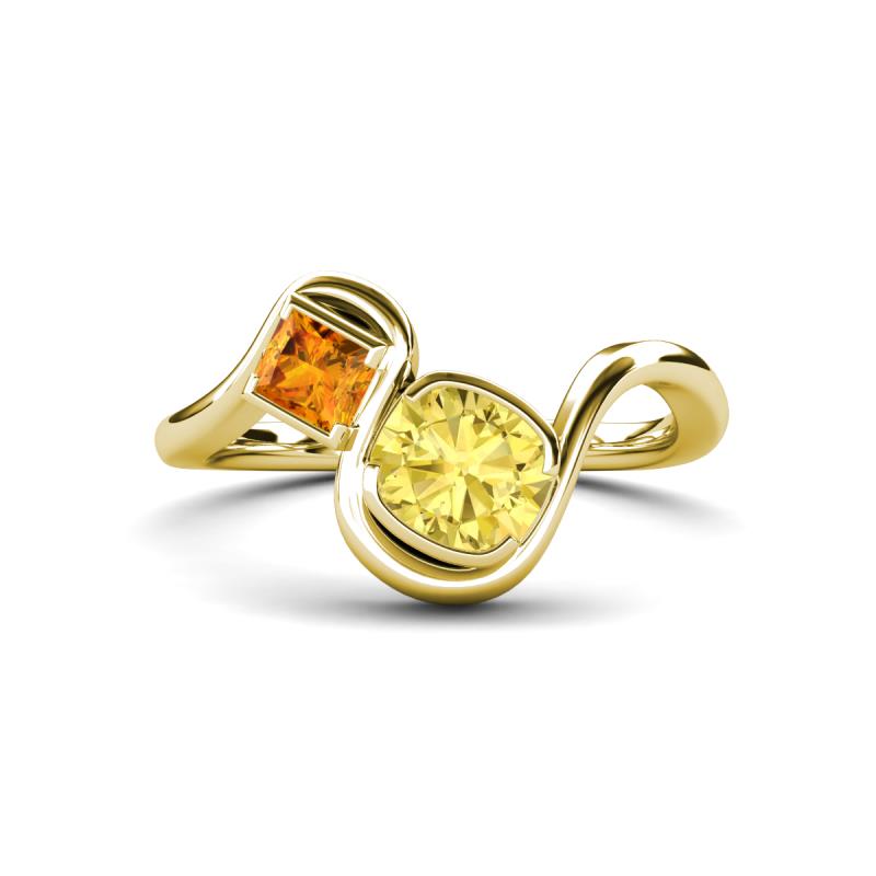 Nerida 1.60 ctw Cushion Shape Created Yellow Sapphire (6.00 mm) and Princess Shape Citrine Women Toi Et Moi Wave Engagement Ring 