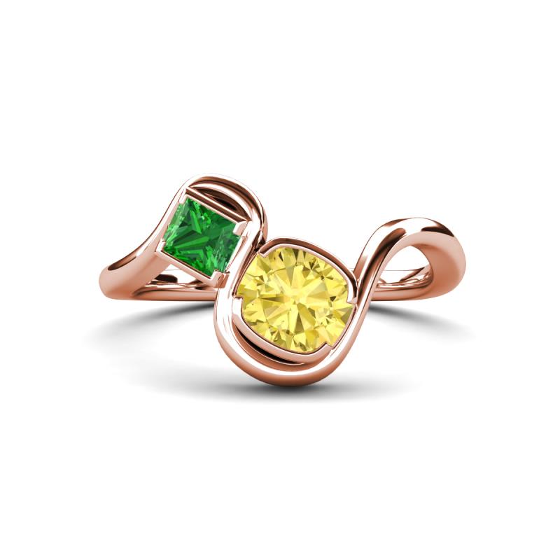 Nerida 1.60 ctw Cushion Shape Created Yellow Sapphire (6.00 mm) and Princess Shape Green Garnet Women Toi Et Moi Wave Engagement Ring 